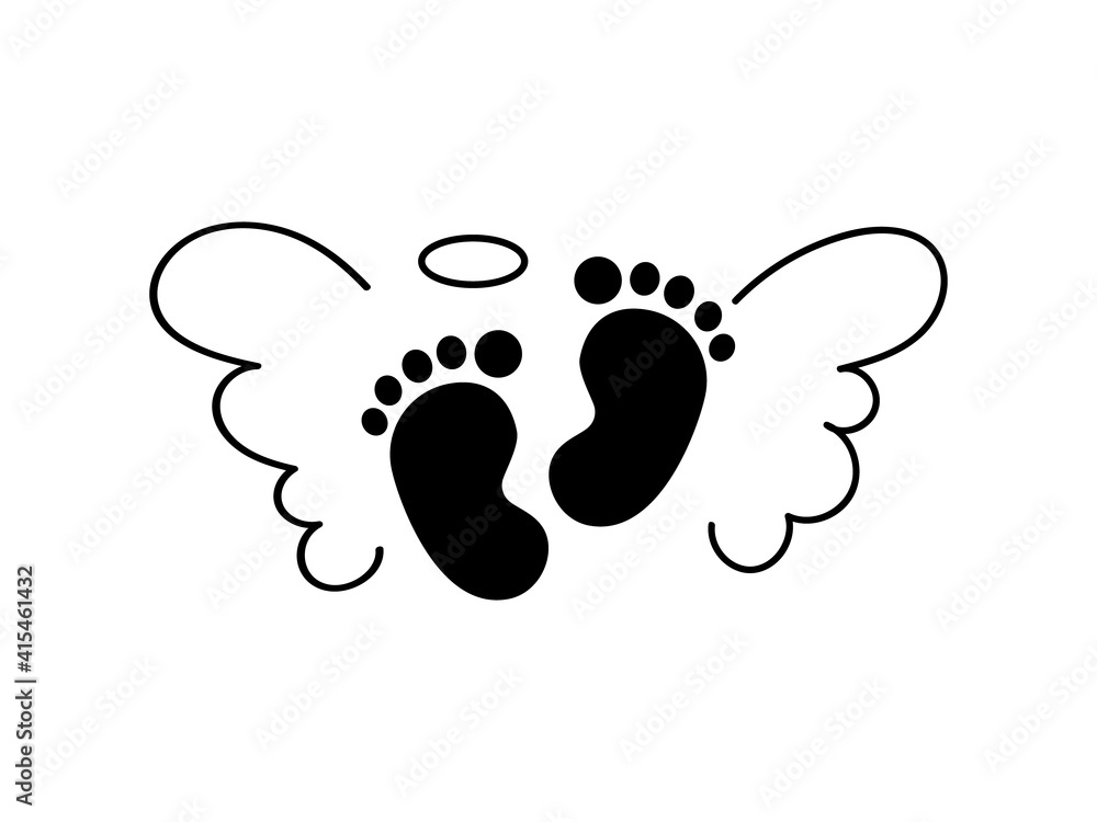 Vetor de Baby footprint with angel wings. Vector illustration for