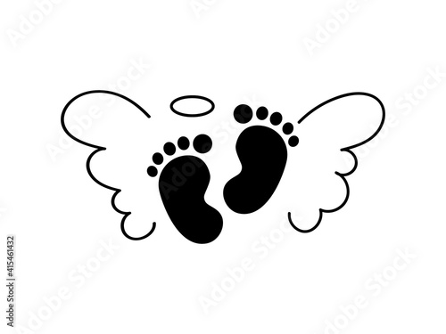 Baby footprint with angel wings. Vector illustration for poster or banner.
