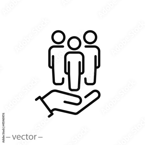 customer care icon, social help, retention client or support service, people protection and safety, thin line symbol on white background - editable stroke vector illustration eps10 photo
