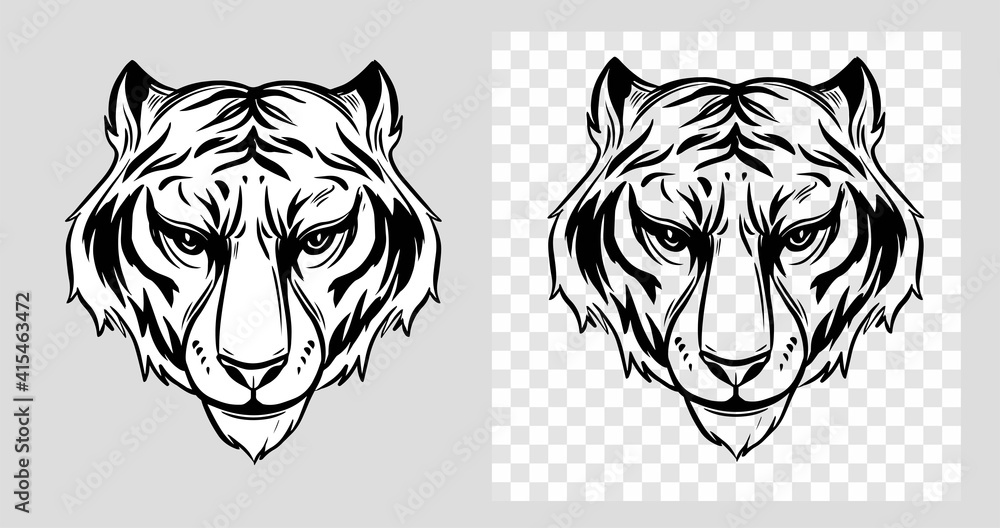 Tiger head, vector outline illustration.  Animals sign