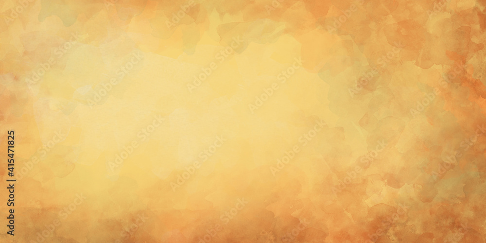 Yellow and orange watercolor background texture. Color splash design in painted illustration. Template for design.