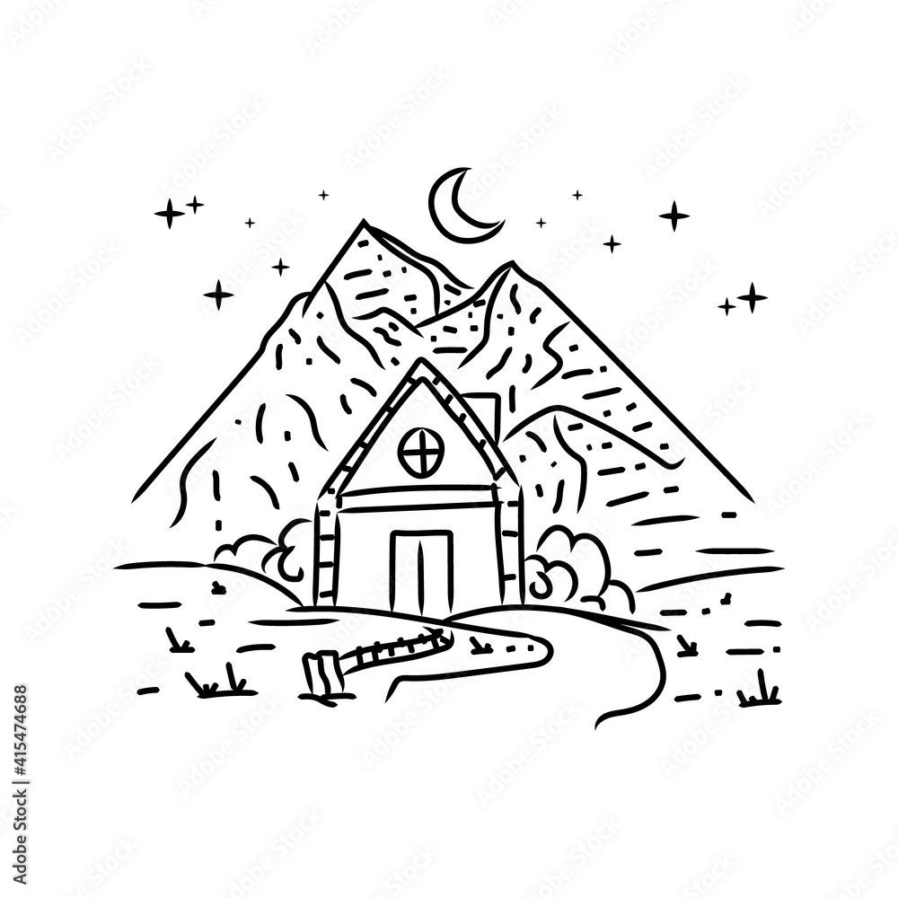 Fototapeta premium Wildness camping monoline design illustration on white background