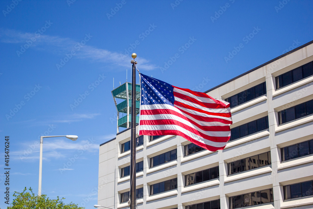 american flag and blue sky
