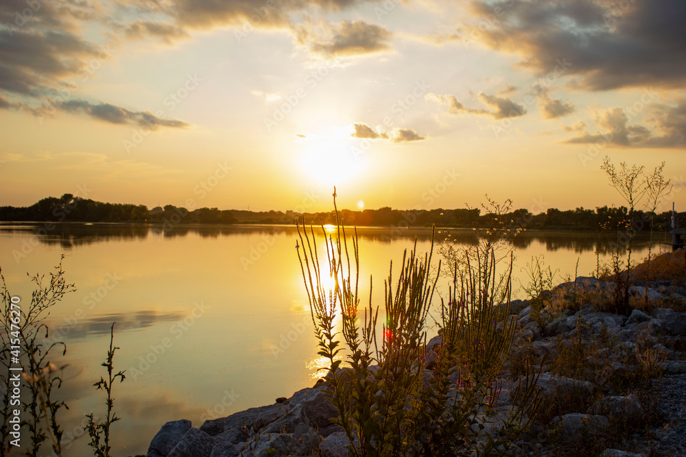 sunset over the lake