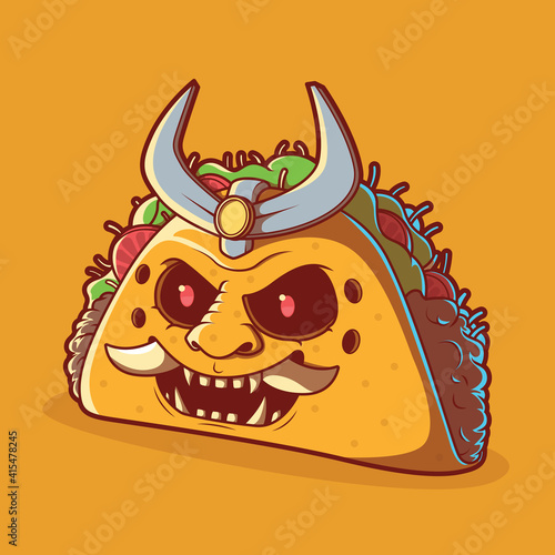 Taco Samurai vector illustration. Fast food, delivery, funny design concept.