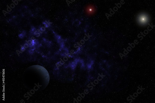 Fototapeta Naklejka Na Ścianę i Meble -  Space view of the starry sky with nebula and planets.