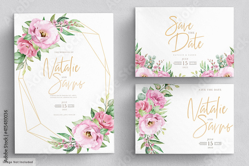 Elegant watercolor hand drawn floral wedding invitation card
