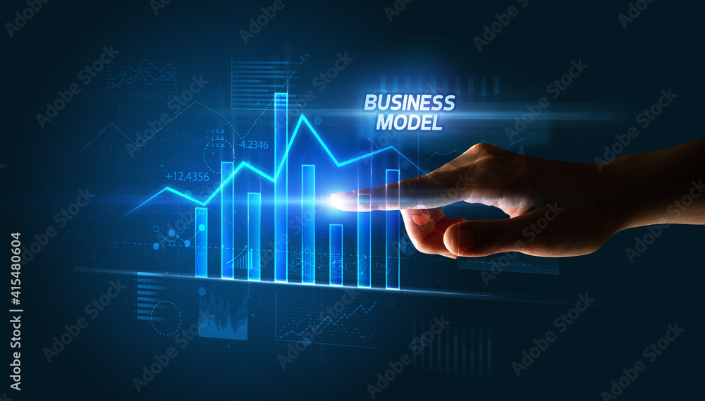 Hand touching BUSINESS MODEL button, business concept Hand touching BUSINESS MODEL button, business concept