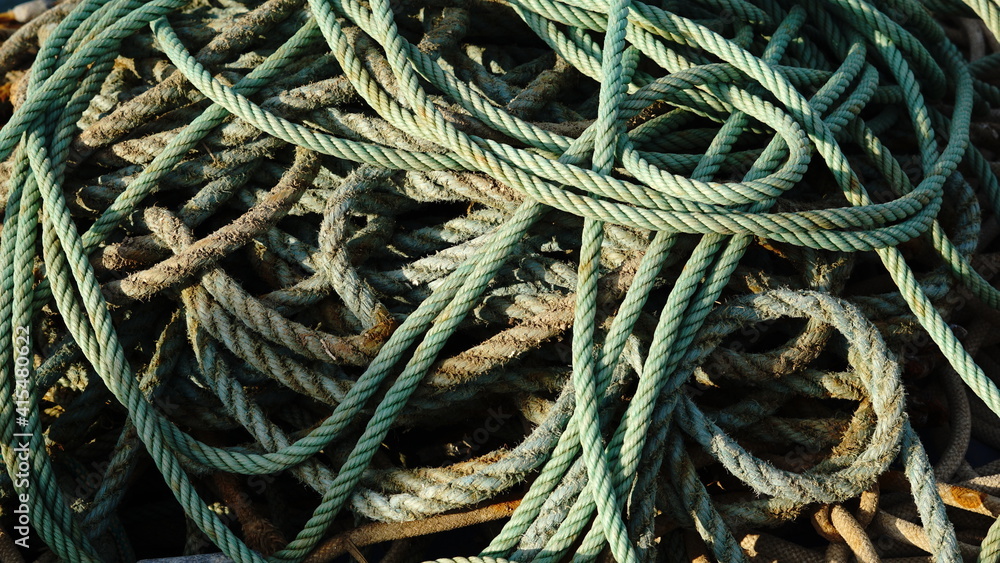 background of green rope stacked
