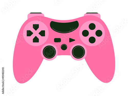 Cute pink joystick for girl or woman, icon for computer video games. Console playing, for virtual reality, computer competition, game concept. Stock vector illustration isolated on white background.