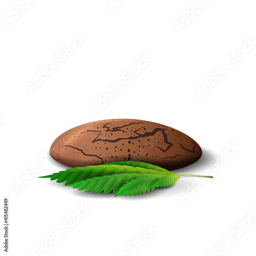Cannabis cookies with leaf of cannabis in volumetric cartoon style isolated on white background. Cannabis cookies with CBD