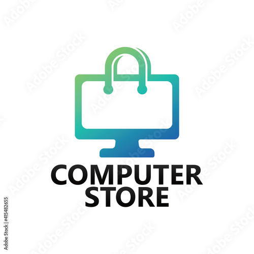 Desktop computer store logo template design