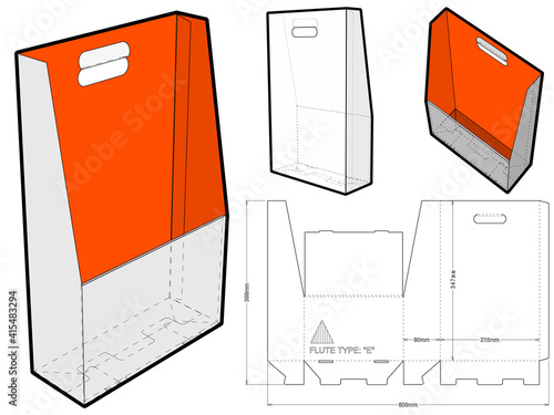 Document A4 storage box with handle die cut template. The .eps file is full scale and fully functional. Prepared for real cardboard production.