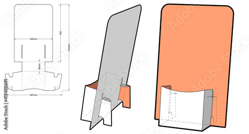 Flayers Stand with Die Cut Template. The .eps file is full scale and fully functional. Prepared for real cardboard production.