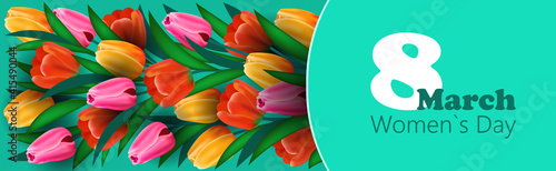 womens day 8 march holiday celebration lettering banner flyer or greeting card with flowers horizontal vector illustration