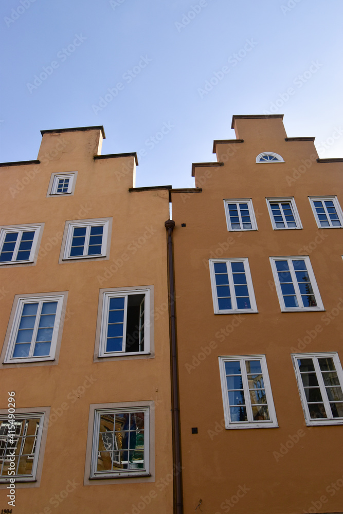Fototapeta premium facade of tall buildings in Germany with sky