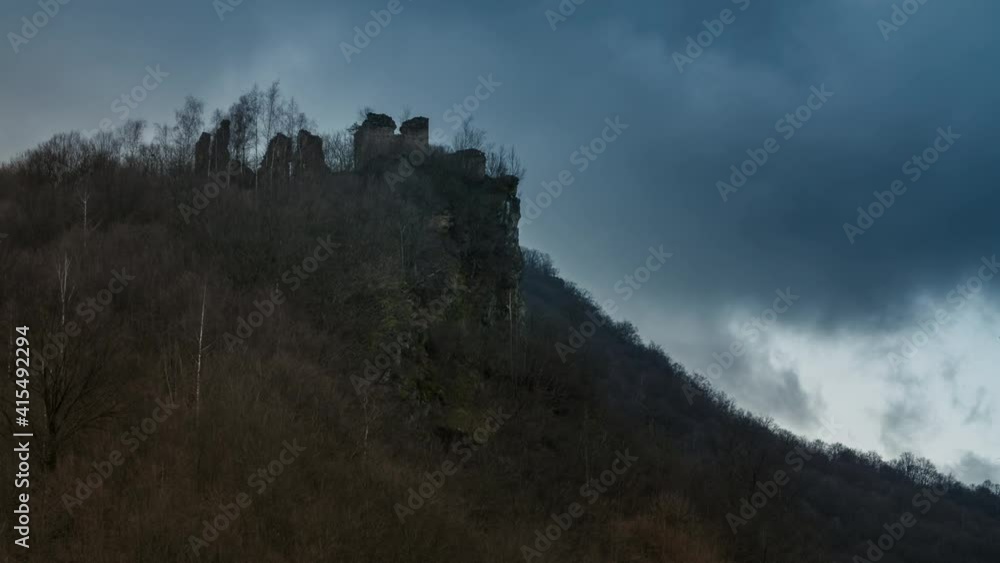 Medieval fortress silhouette on a stormy weather. Time lapse. No birds. This medieval fortress was the source of inspiration for the novel Medieval fortress silhouette on a stormy weather. Time lapse. No birds. This medieval fortress was the source of inspiration for the novel
