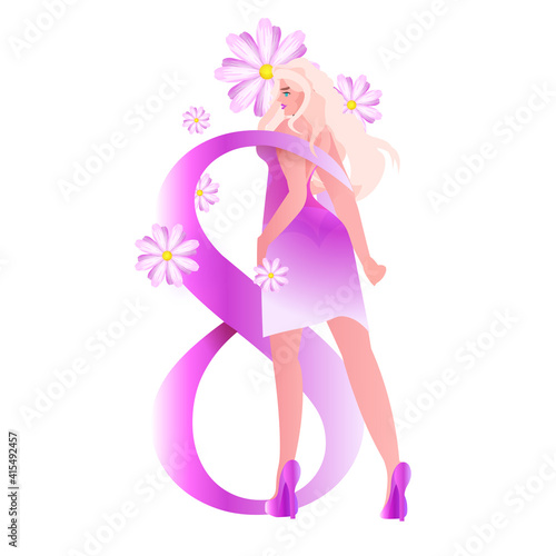 beautiful girl celebrating international womens day 8 march holiday celebration concept full length vector illustration