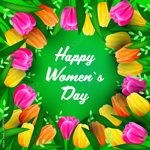 womens day 8 march holiday celebration banner flyer or greeting card with flowers vector illustration