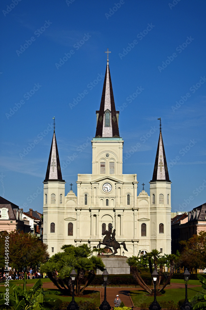 View of St. Louis Cathedral across Jackson Square in New Orleans, Louisiana