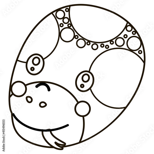 A gentle black and white head of a boa constrictor with a protruding tongue. Cute monochrome isolated cartoon snake face. Logotype, symbol, badge, coloring book or page, digital stamp. Vector.