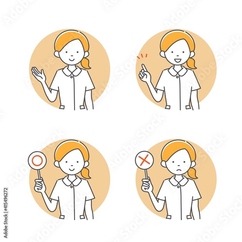 患者に説明をする看護師のシンプルなイラスト