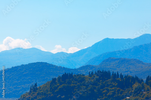 Blue scenery with mountains . Mountainous landscape
