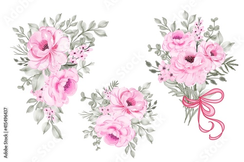 rose pink watercolor floral arrangement and bouquet collection
