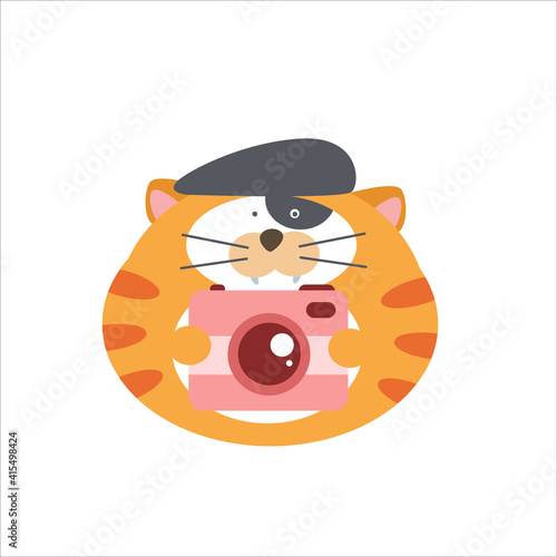 Cute cat photographer character vector template design illustration