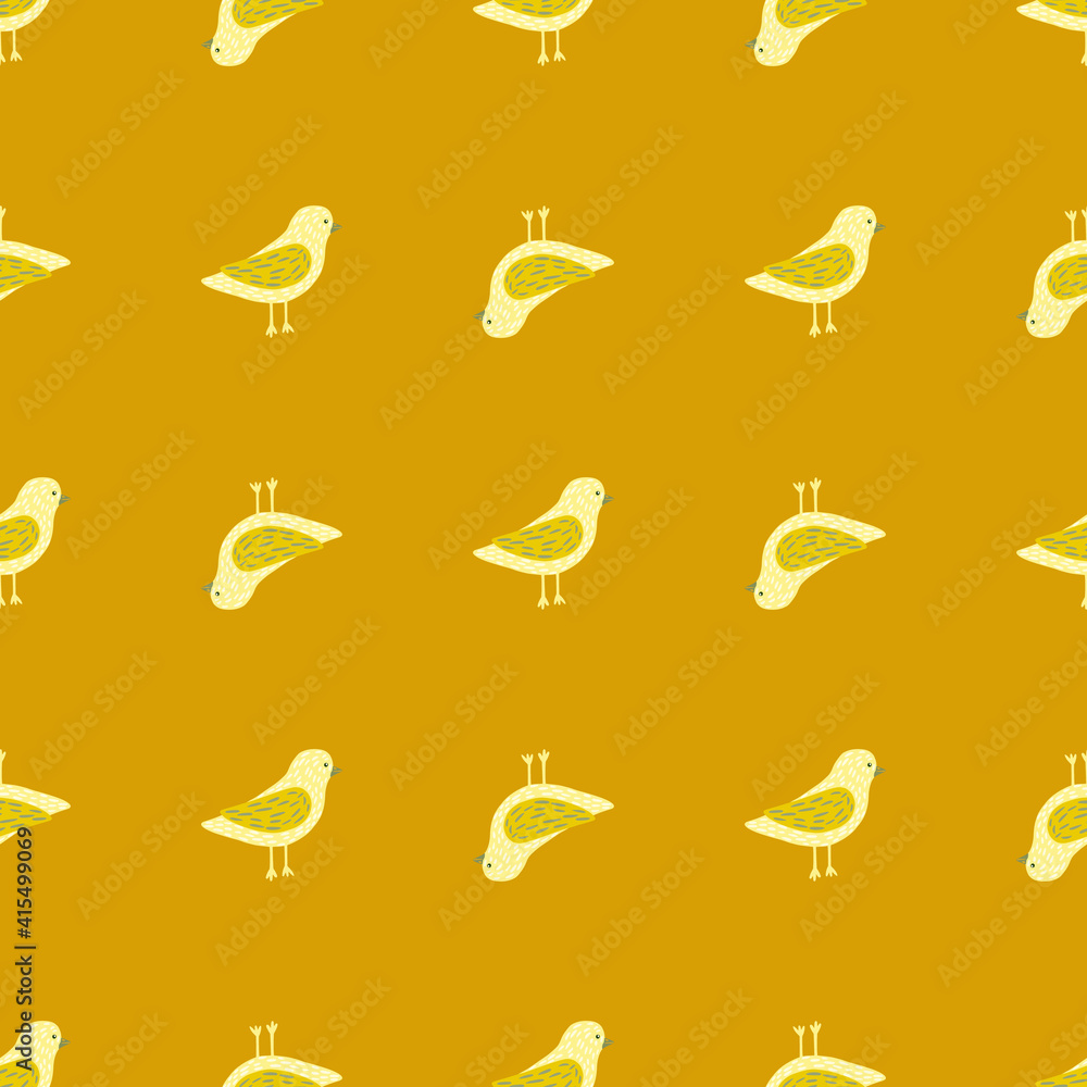 Doodle dove bird seamless pattern in hand drawn simple stylistic. Ocher background. Doodle dove bird seamless pattern in hand drawn simple stylistic. Ocher background.