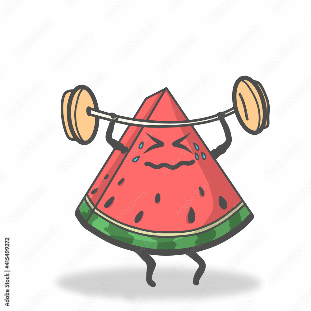 Weightlifting watermelon character vector template design illustration