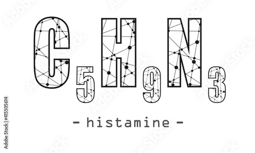 Chemical formula of histamine. Connected lines with dots texture.