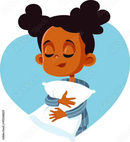 Cute African Girl Holding a Pillow Ready to Sleep