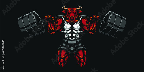 buffalo muscle illustration, sports brand logo, t-shirt design, vektor 