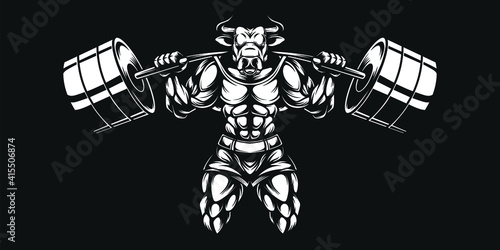 buffalo muscle illustration, sports brand logo, t-shirt design, vektor 