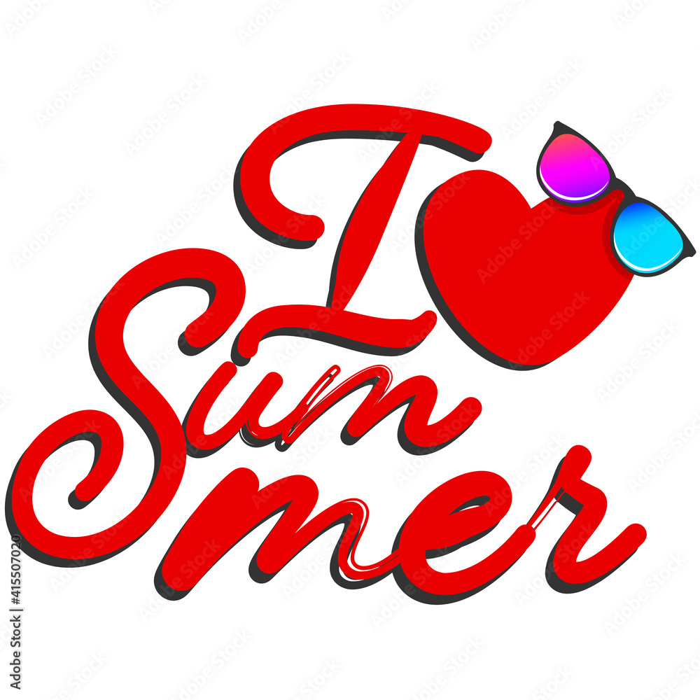 I love summer red text scene vector on a white backgrounds