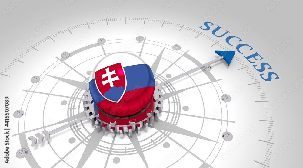 Business concept. Abstract compass points to the success word. Flag of Slovakia. 3D rendering Business concept. Abstract compass points to the success word. Flag of Slovakia. 3D rendering