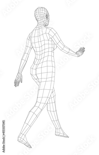 Wireframe walking woman. Vector