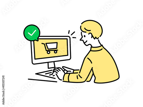 オンラインショッピングをしている男性のイラスト