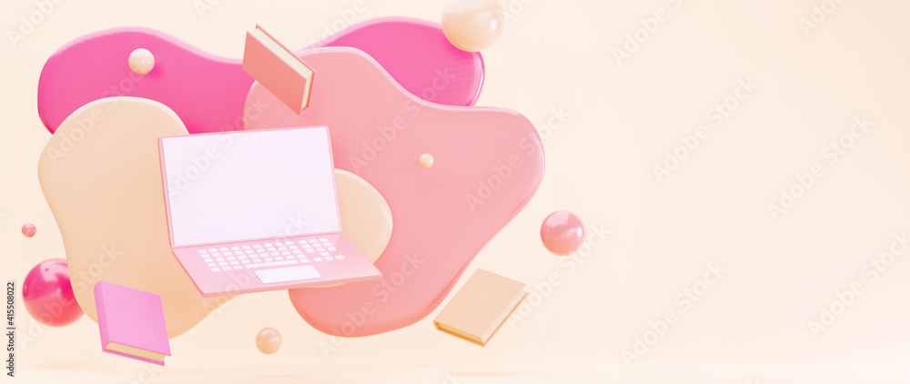Digital Online Education. 3d of notebook and books about learning on phone, computer. social distance concept. Classroom Online internet network. Digital Online Education. 3d of notebook and books about learning on phone, computer. social distance concept. Classroom Online internet network.