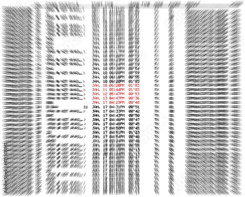 printed fax spreadsheet isolated on white background, facsimile closeup diversity