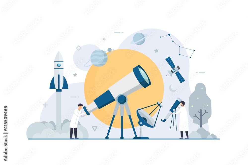 Astronomy flat tiny people space research design concept vector ...