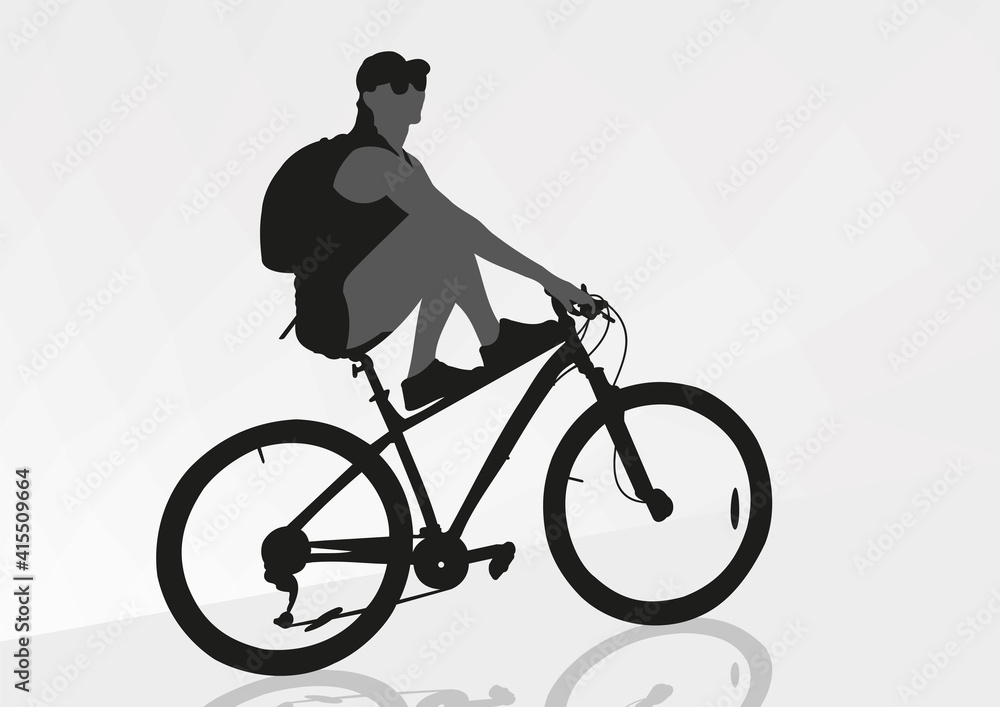 Obraz premium A girl on a bicycle stopped on the road after a long journey