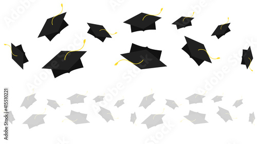 Graduation cap backdrop on isolated seamless ,Congratulations Graduates Class 2021. Template for graduation design isolated on white background ,Vector illustration EPS 10
 