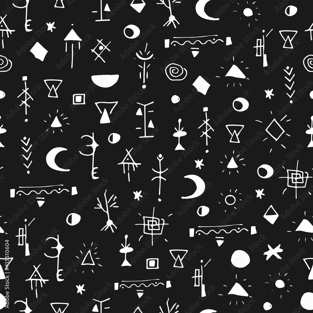 Obraz premium Mystical seamless pattern in the style of hand-drawn graphics