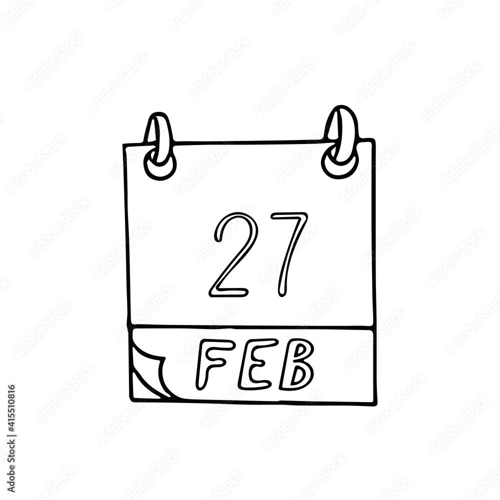 calendar hand drawn in doodle style. February 27. International Polar Bear Day, date. icon, sticker, element, design. planning, business holiday calendar hand drawn in doodle style. February 27. International Polar Bear Day, date. icon, sticker, element, design. planning, business holiday