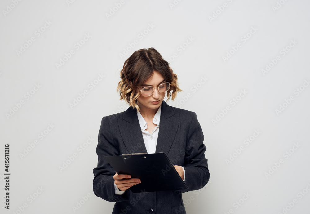 Woman business finance documents glasses suit mockup Woman business finance documents glasses suit mockup