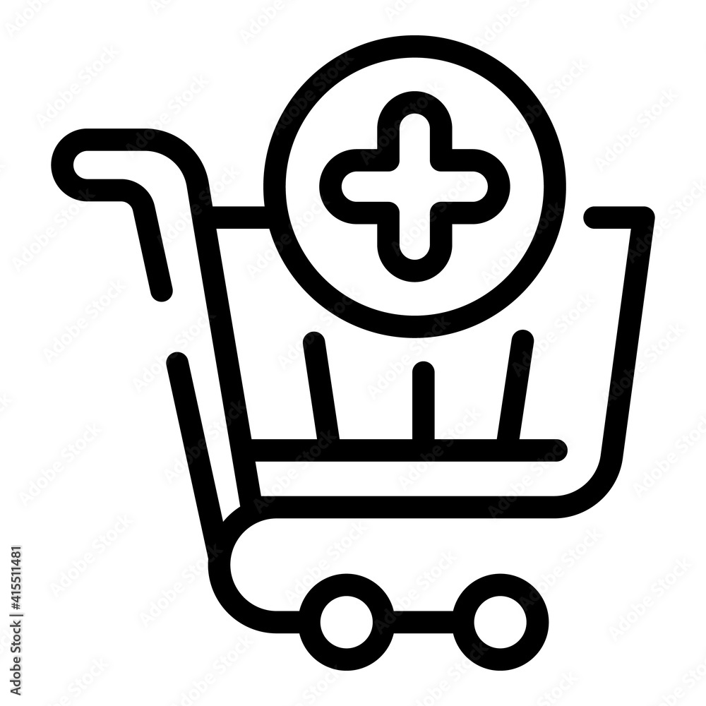 Add shopping cart icon. Outline add shopping cart vector icon for web design isolated on white background Add shopping cart icon. Outline add shopping cart vector icon for web design isolated on white background