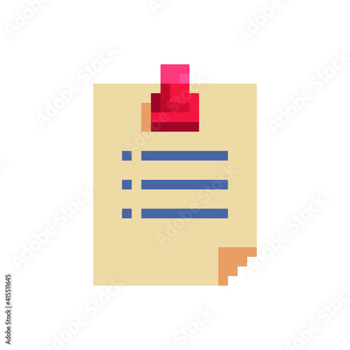 Clipboard icon for notes with clean sheet of paper pixel art icon. Isolated vector illustration. Element design for mobile app, web, sticker, logo. 8-bit.