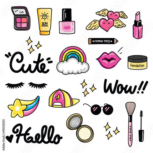 girly stuff doodle vector.